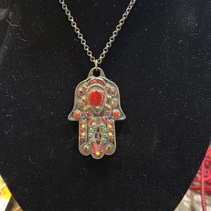 Brass Inlay Hamsa Necklace.  NWT
